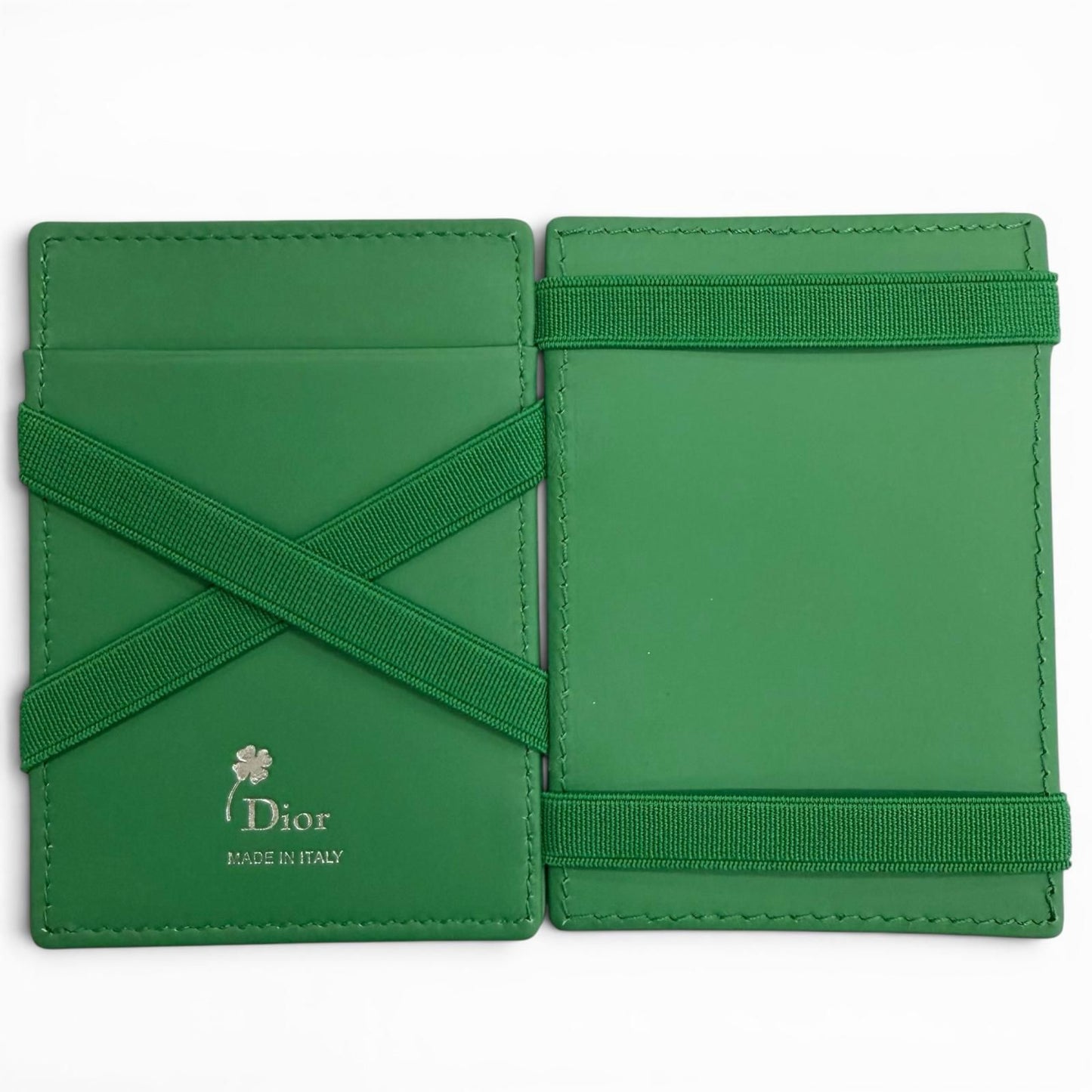 Dior Magic Wallet Calfskin Leather Clover Embossed Bifold Card Case Green — view 5