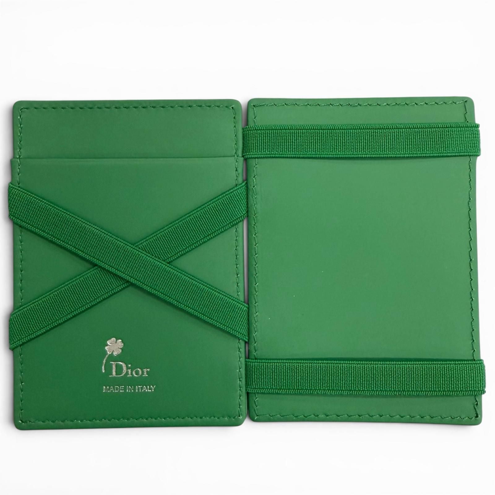 Dior Magic Wallet Calfskin Leather Clover Embossed Bifold Card Case Green — view 5
