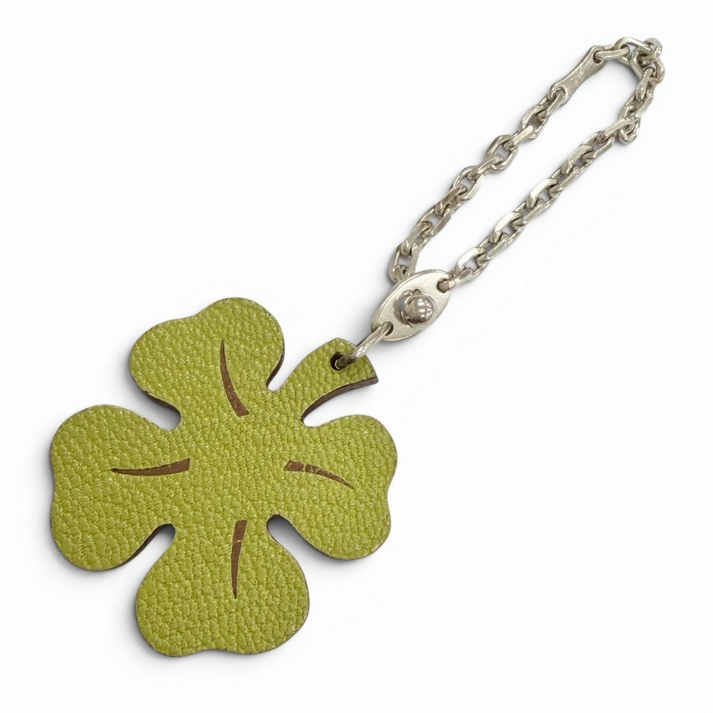 Hermes Chevre Mysore Anis Green Orange Silver Clover Key Holder Key Chain