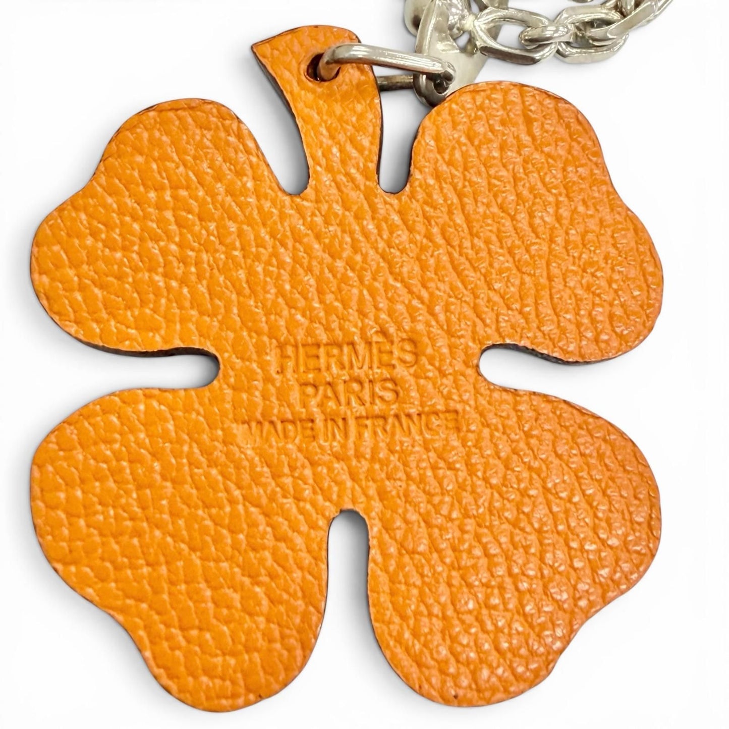 Hermes Chevre Mysore Anis Green Orange Silver Clover Key Holder Key Chain — view 5