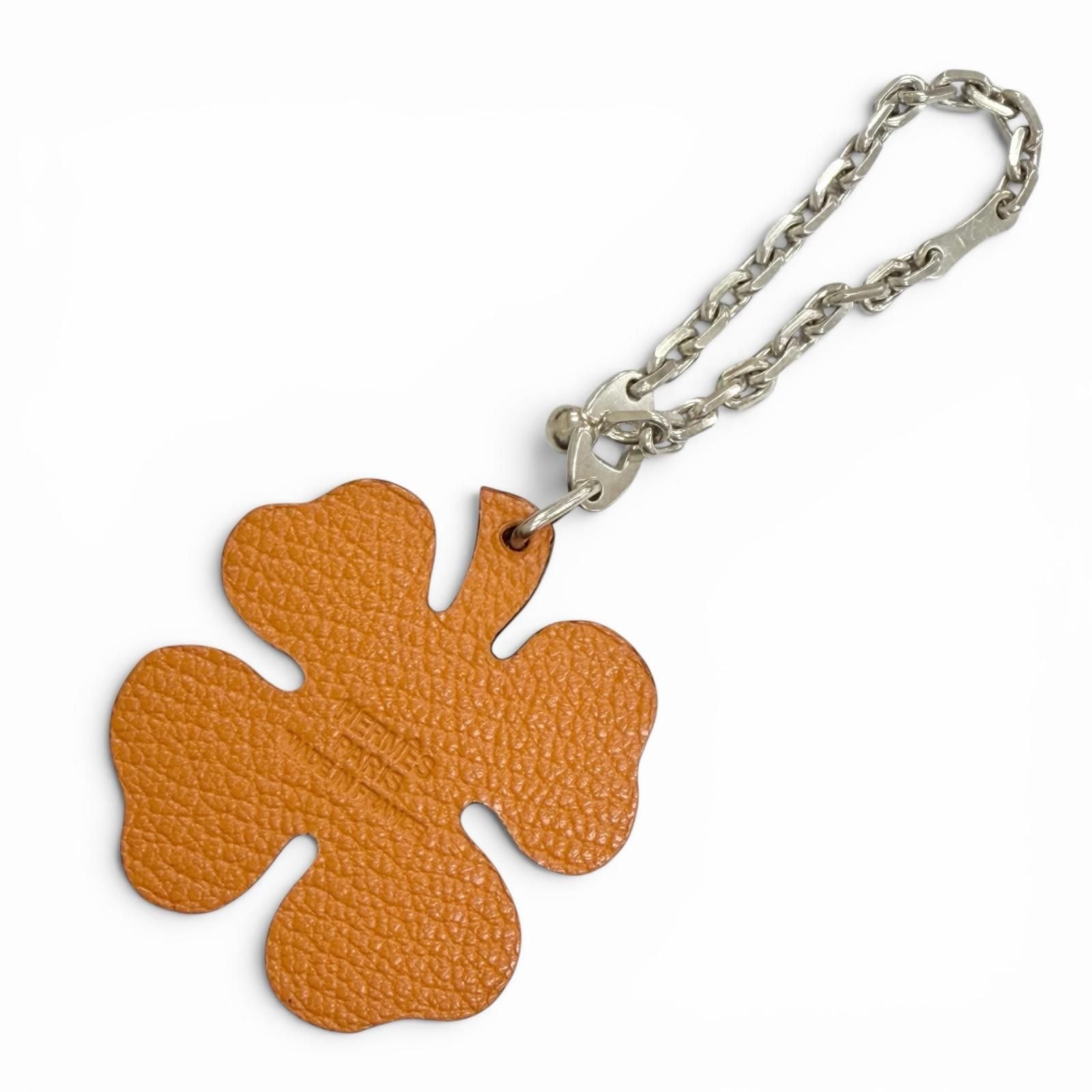 Hermes Chevre Mysore Anis Green Orange Silver Clover Key Holder Key Chain — view 2