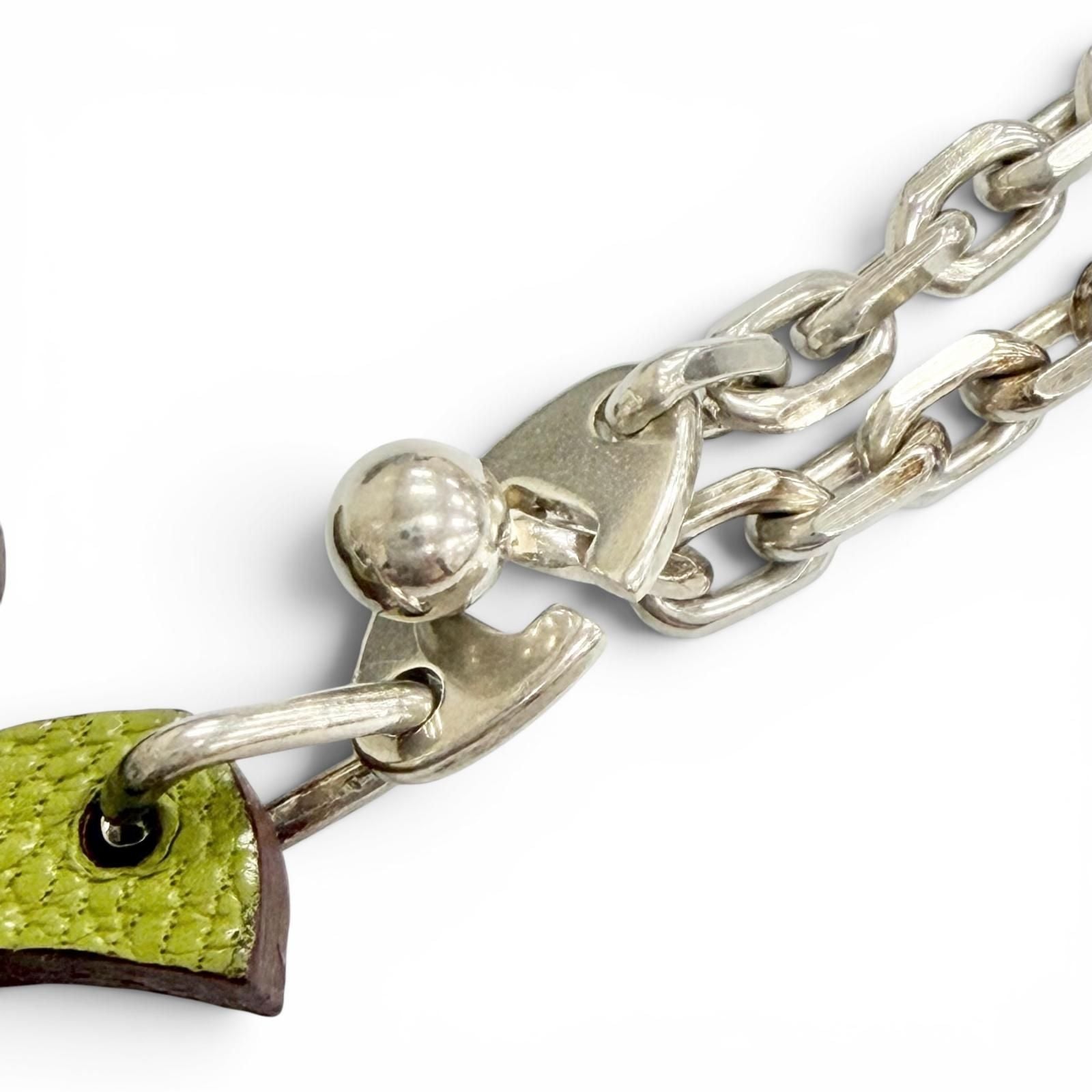 Hermes Chevre Mysore Anis Green Orange Silver Clover Key Holder Key Chain — view 4