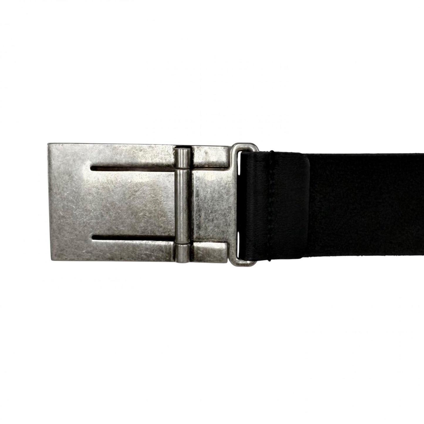 Gucci Logo Buckle Dull Finished Leather Belt Silver Black — view 5