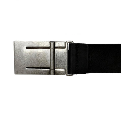 Gucci Logo Buckle Dull Finished Leather Belt Silver Black — view 5