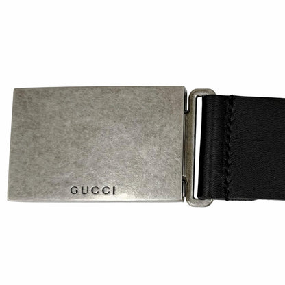 Gucci Logo Buckle Dull Finished Leather Belt Silver Black — view 4