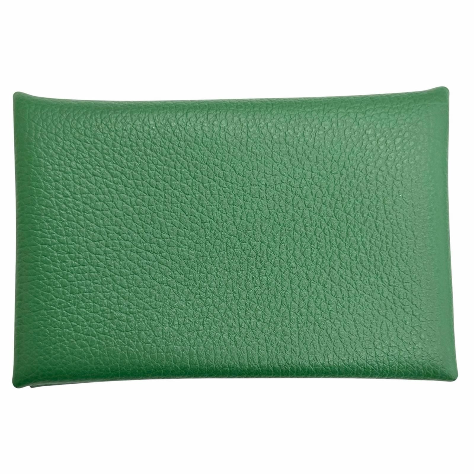 Hermes Calvi Veau Epsom Silver Business Card Case Green