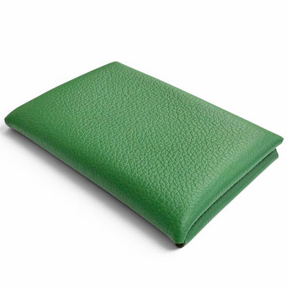 Hermes Calvi Veau Epsom Silver Business Card Case Green — view 4