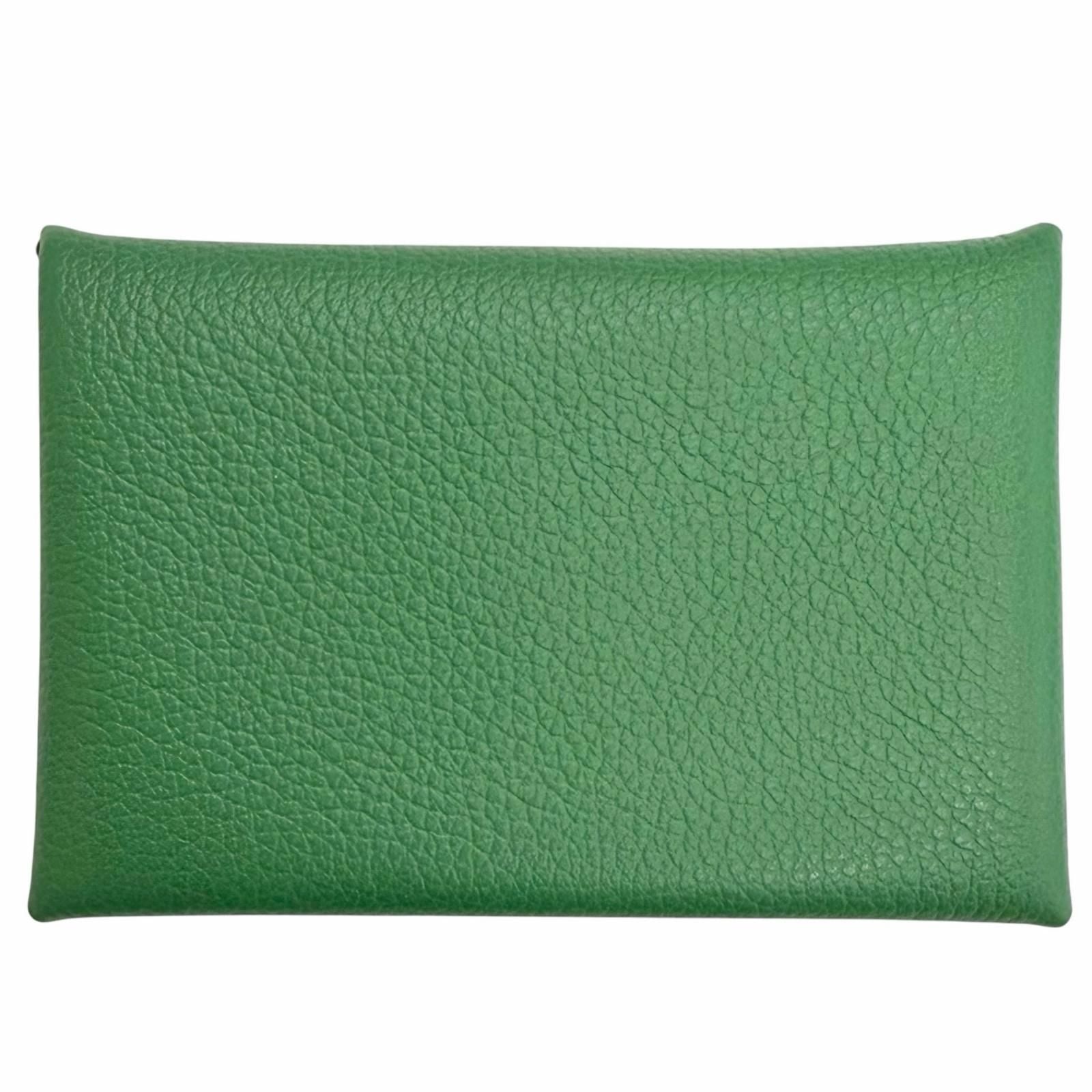 Hermes Calvi Veau Epsom Silver Business Card Case Green — view 3