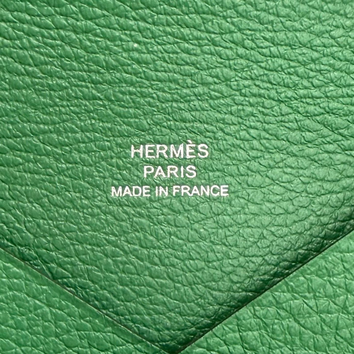 Hermes Calvi Veau Epsom Silver Business Card Case Green — view 7