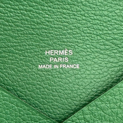 Hermes Calvi Veau Epsom Silver Business Card Case Green — view 7