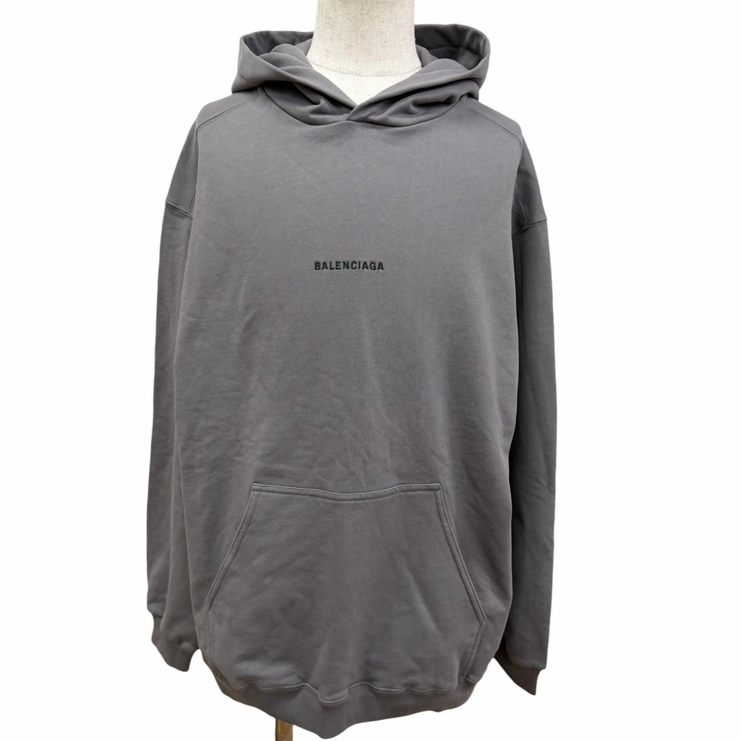 Balenciaga Logo Embroidery Pullover Sweatshirt Hoodie Gray