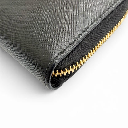 Prada Saffiano Leather Triangle Logo Zip Around Wallet Black Gold — view 4