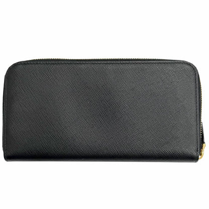 Prada Saffiano Leather Triangle Logo Zip Around Wallet Black Gold — view 2