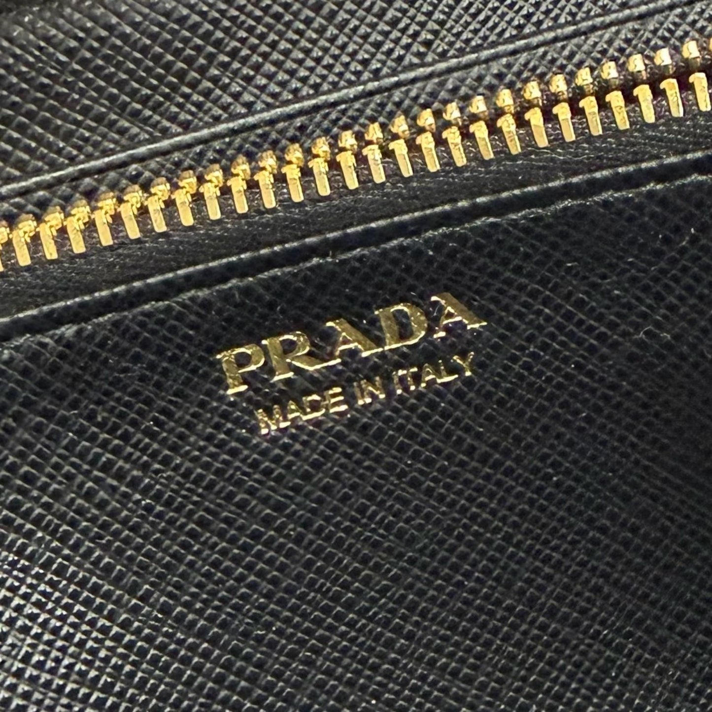 Prada Saffiano Leather Triangle Logo Zip Around Wallet Black Gold — view 7