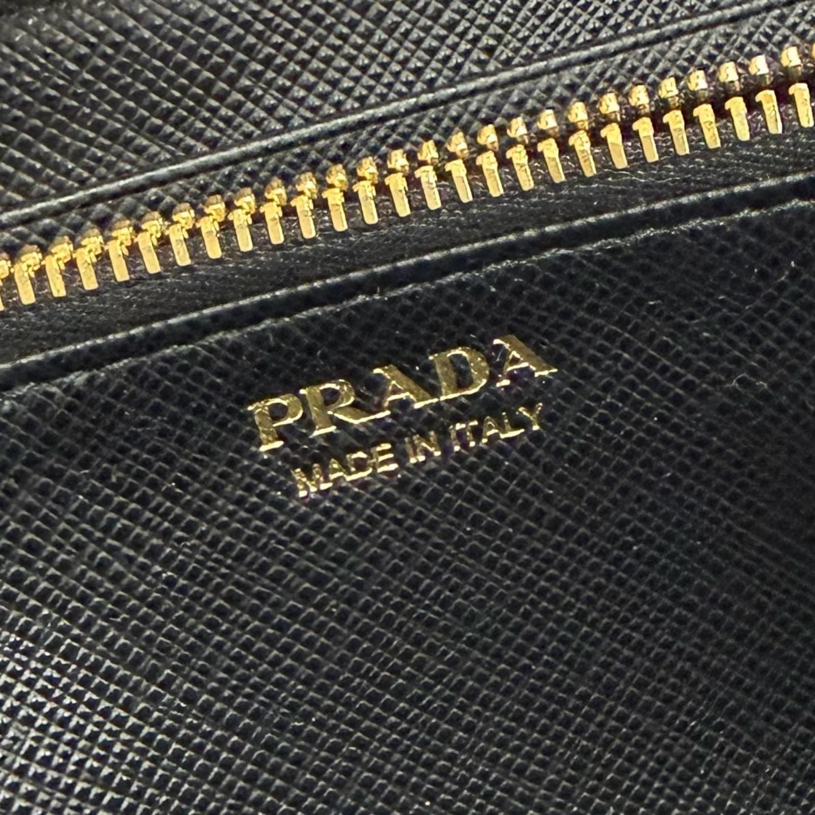 Prada Saffiano Leather Triangle Logo Zip Around Wallet Black Gold — view 7