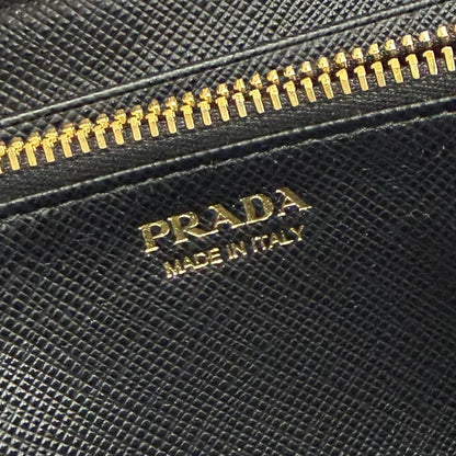 Prada Saffiano Leather Triangle Logo Zip Around Wallet Black Gold — view 7
