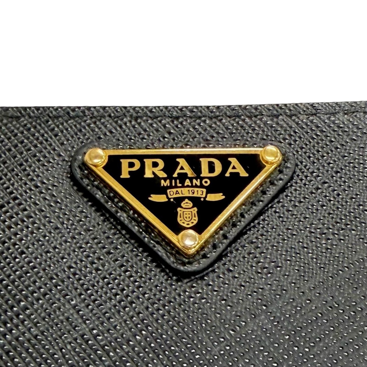 Prada Saffiano Leather Triangle Logo Zip Around Wallet Black Gold — view 6
