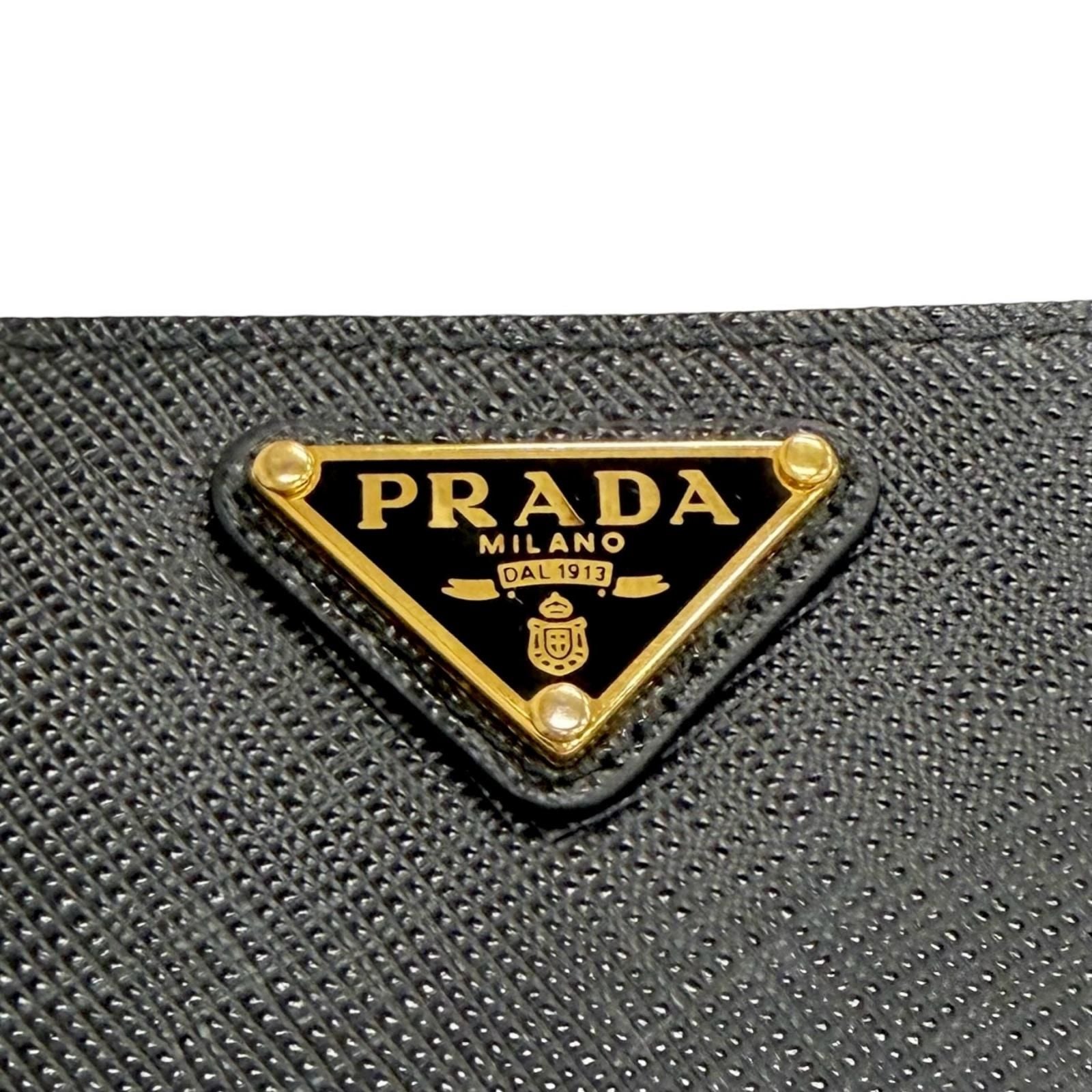Prada Saffiano Leather Triangle Logo Zip Around Wallet Black Gold — view 6