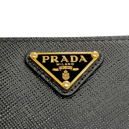 Prada Saffiano Leather Triangle Logo Zip Around Wallet Black Gold — view 6