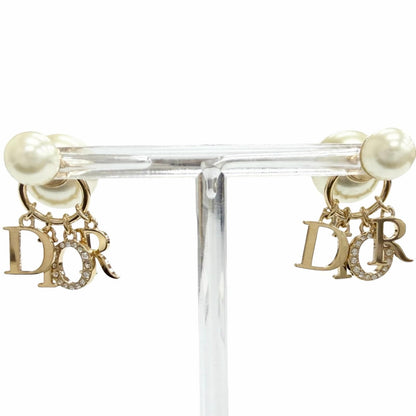 Dior Tribales Tribal Earrings for Both Ears Logo Resin Pearl Rhinestone Gold — view 3