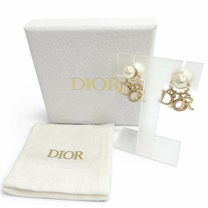 Dior Tribales Tribal Earrings for Both Ears Logo Resin Pearl Rhinestone Gold — view 2