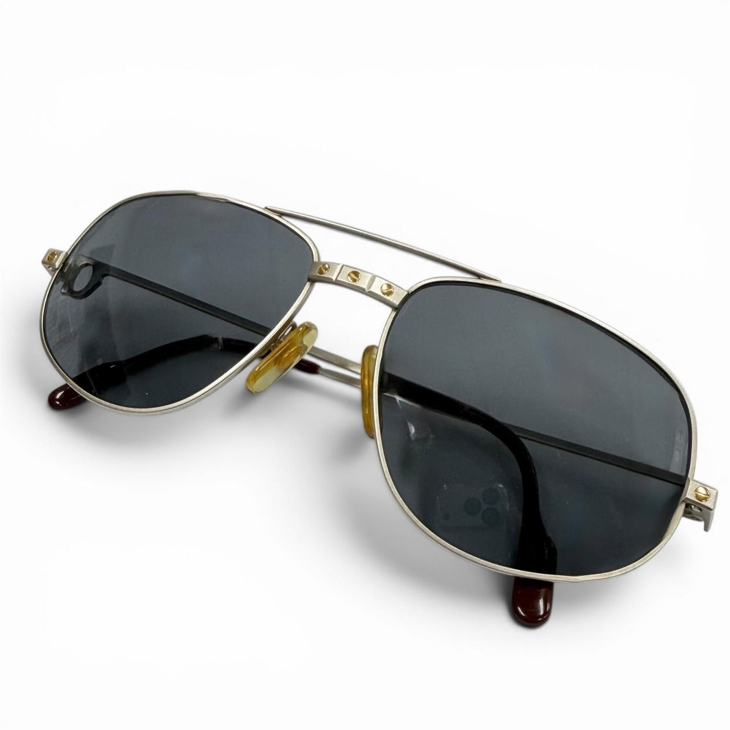 Cartier Vintage Santos Two Bridge Teardrop Eyewear Sunglasses Matte Silver