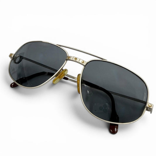 Cartier Vintage Santos Two Bridge Teardrop Eyewear Sunglasses Matte Silver