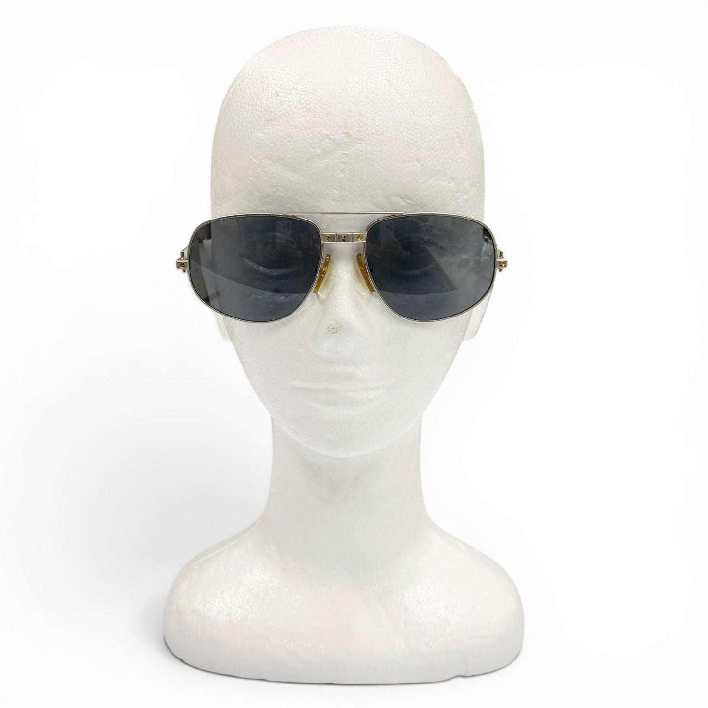 Cartier Vintage Santos Two Bridge Teardrop Eyewear Sunglasses Matte Silver — view 3