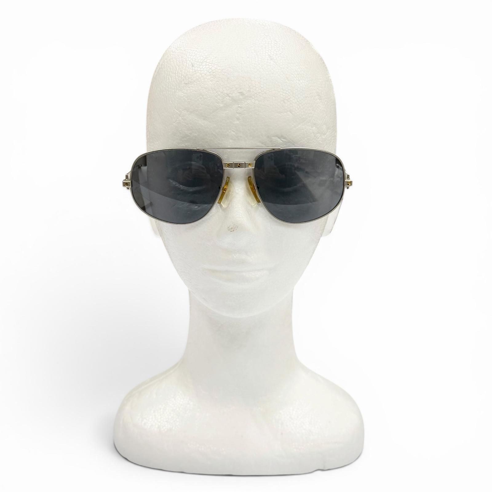 Cartier Vintage Santos Two Bridge Teardrop Eyewear Sunglasses Matte Silver — view 3