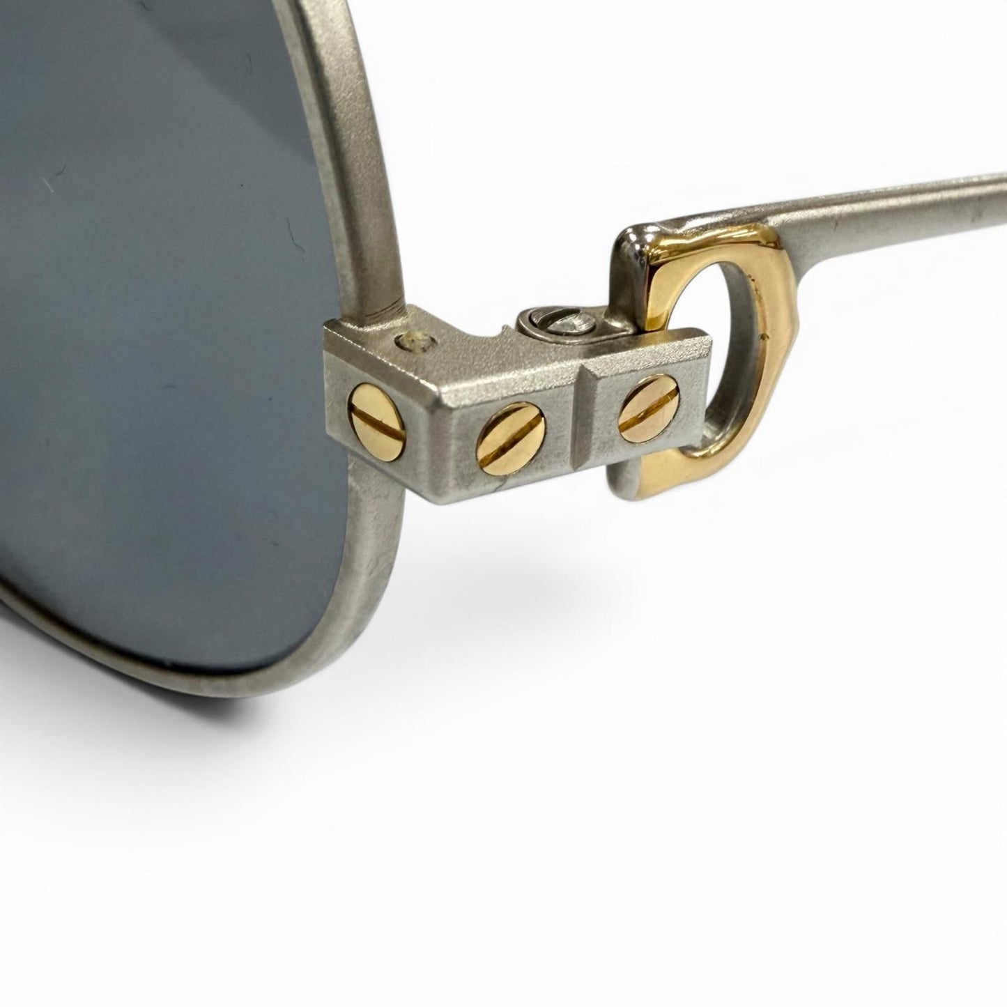 Cartier Vintage Santos Two Bridge Teardrop Eyewear Sunglasses Matte Silver — view 7