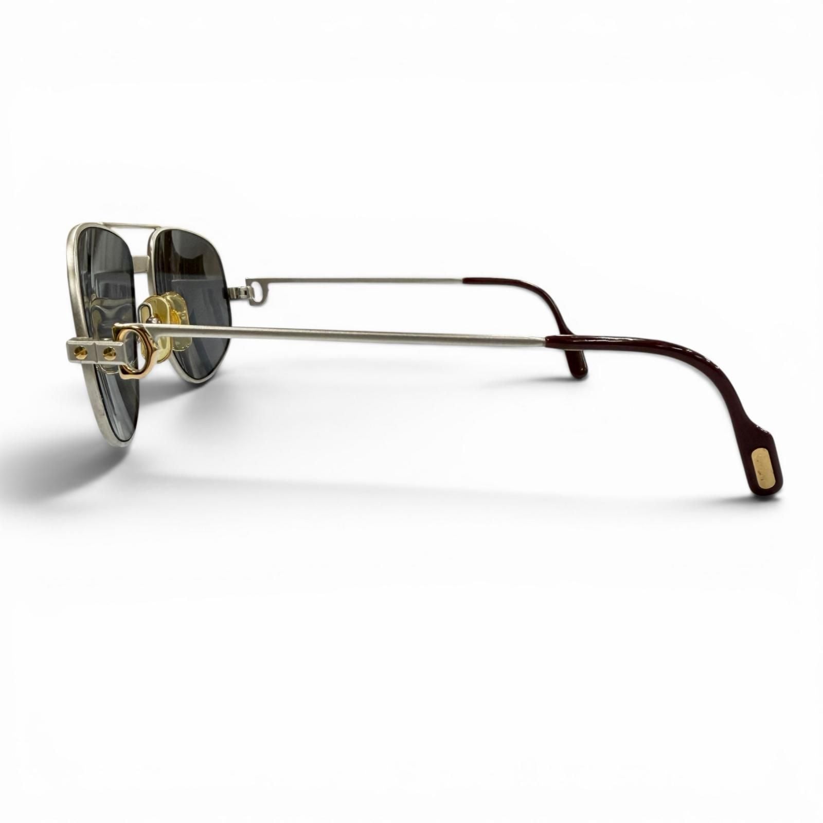 Cartier Vintage Santos Two Bridge Teardrop Eyewear Sunglasses Matte Silver — view 4