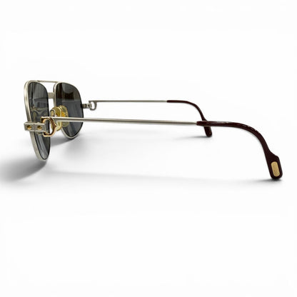 Cartier Vintage Santos Two Bridge Teardrop Eyewear Sunglasses Matte Silver — view 4