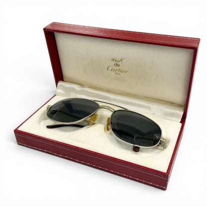 Cartier Vintage Santos Two Bridge Teardrop Eyewear Sunglasses Matte Silver — view 2