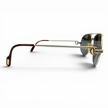 Cartier Vintage Santos Two Bridge Teardrop Eyewear Sunglasses Matte Silver — view 5