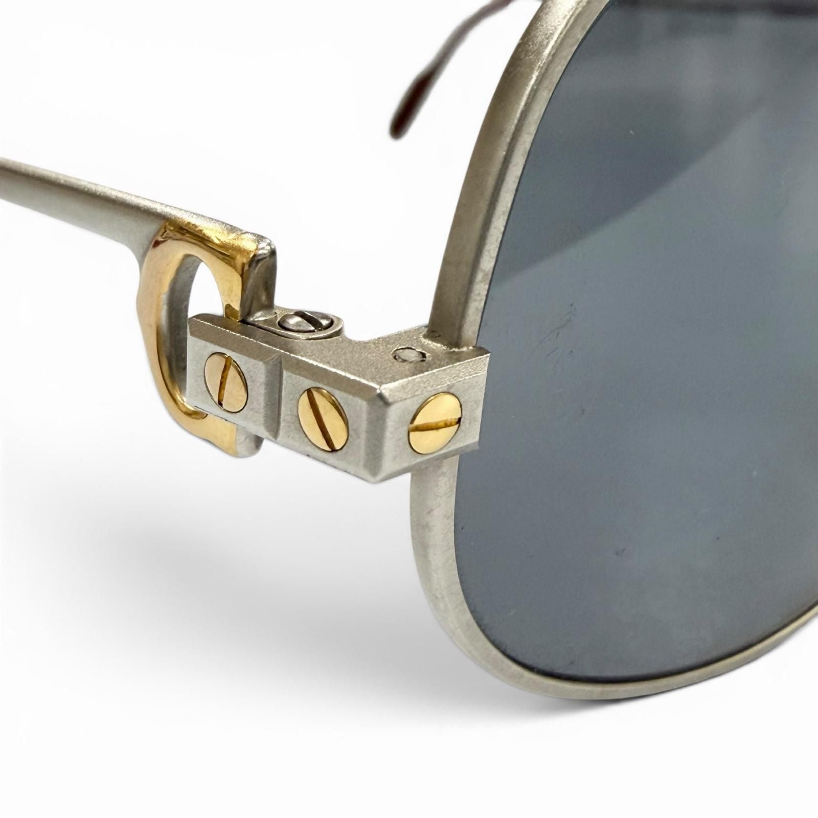 Cartier Vintage Santos Two Bridge Teardrop Eyewear Sunglasses Matte Silver — view 8