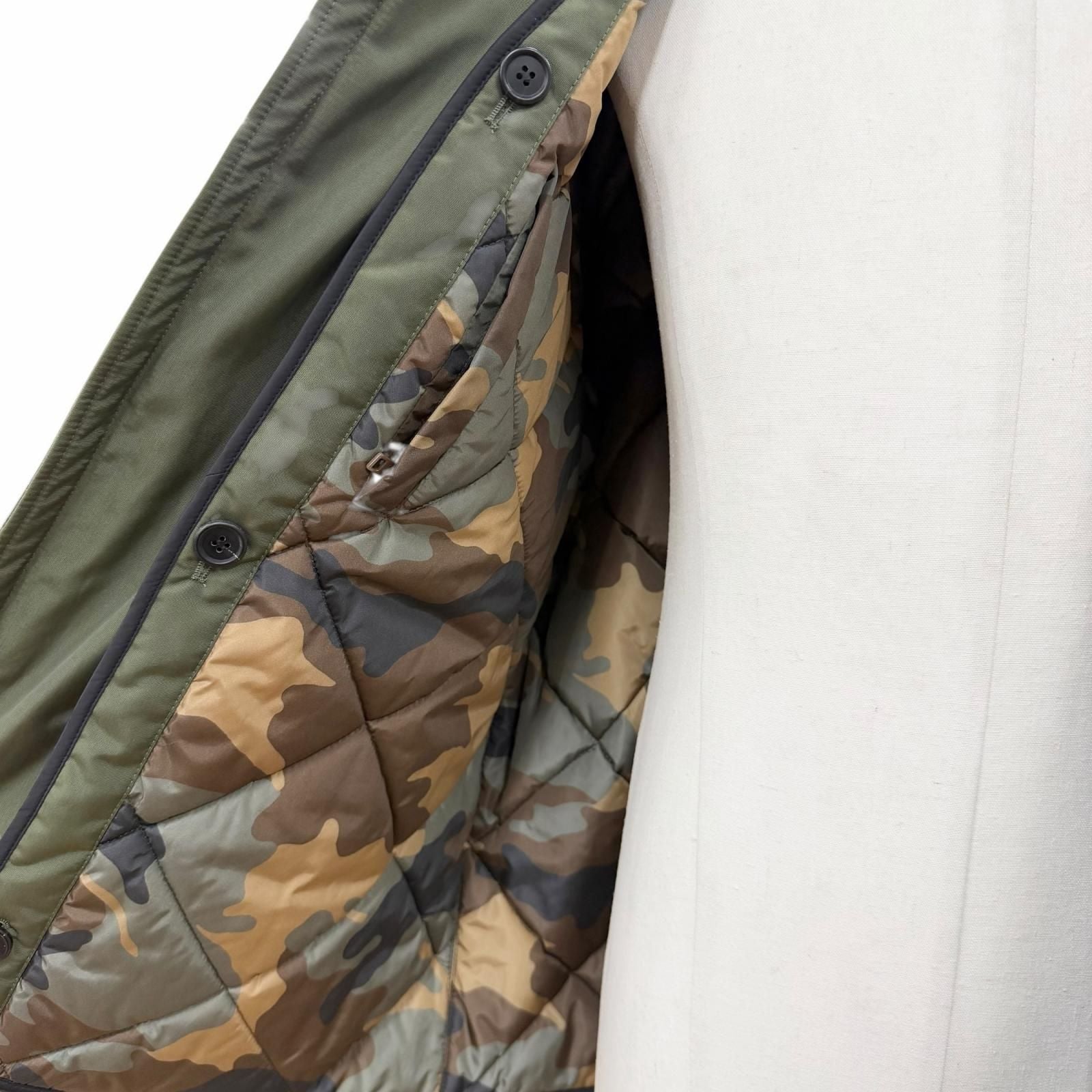 Prada Camouflage Padded Liner Hooded Double Zip Up Mod Coat Khaki — view 5