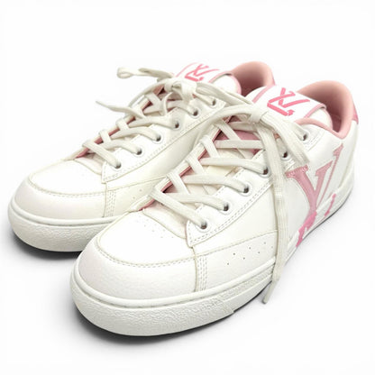 Louis Vuitton Charlie Line LV Logo Lace Up Leather Low Cut Sneakers White Pink