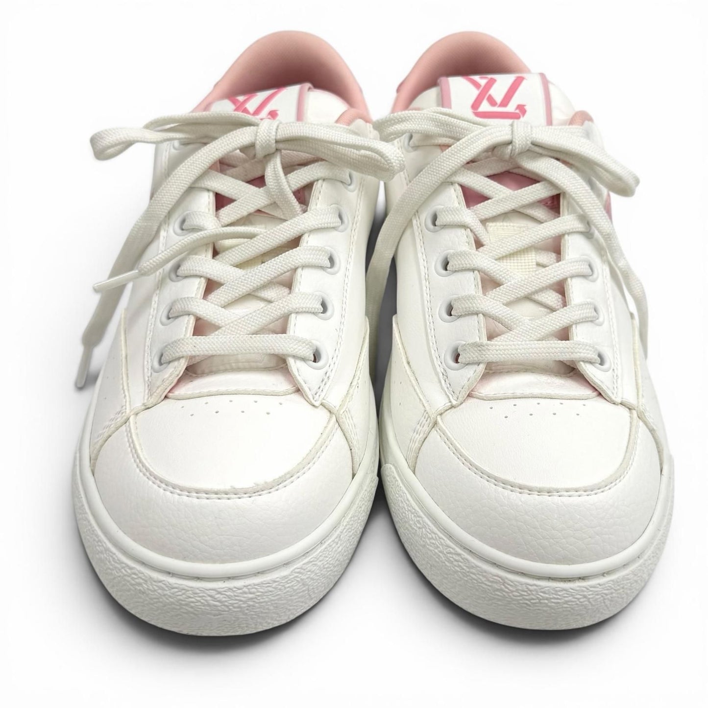 Louis Vuitton Charlie Line LV Logo Lace Up Leather Low Cut Sneakers White Pink — view 4