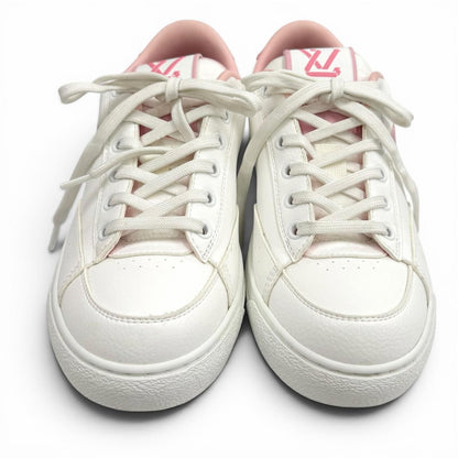 Louis Vuitton Charlie Line LV Logo Lace Up Leather Low Cut Sneakers White Pink — view 4