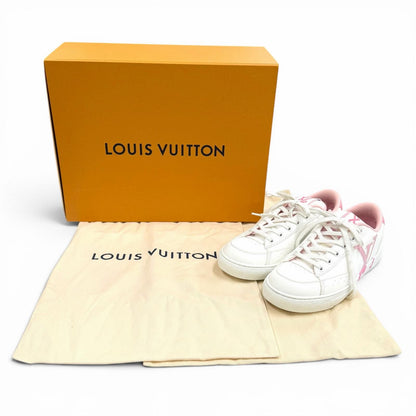 Louis Vuitton Charlie Line LV Logo Lace Up Leather Low Cut Sneakers White Pink — view 2