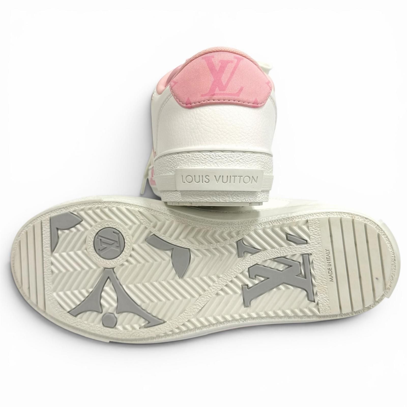 Louis Vuitton Charlie Line LV Logo Lace Up Leather Low Cut Sneakers White Pink — view 7