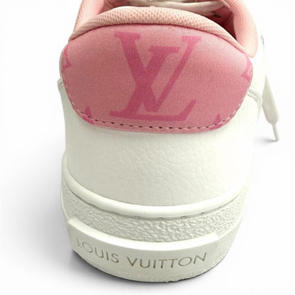 Louis Vuitton Charlie Line LV Logo Lace Up Leather Low Cut Sneakers White Pink — view 9