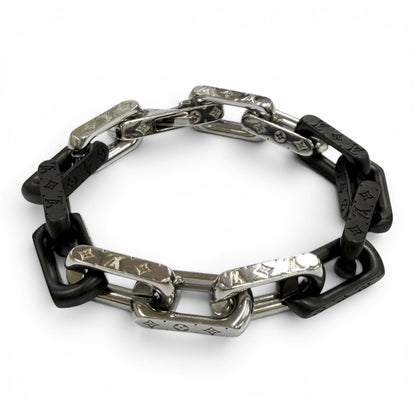 Louis Vuitton Bracelet Monogram Chain Black Silver
