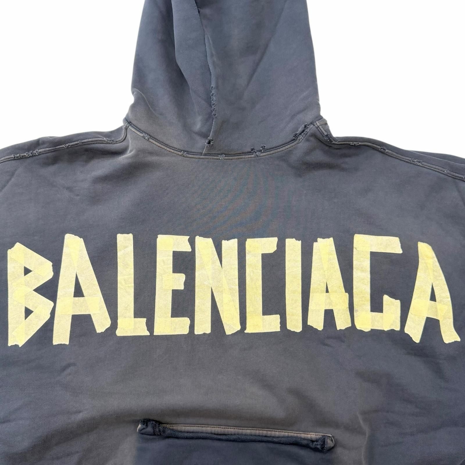 Balenciaga Cotton 100% Tape Logo Crushed Processing Pullover Hoodie Navy — view 5