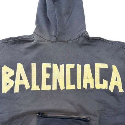 Balenciaga Cotton 100% Tape Logo Crushed Processing Pullover Hoodie Navy — view 5