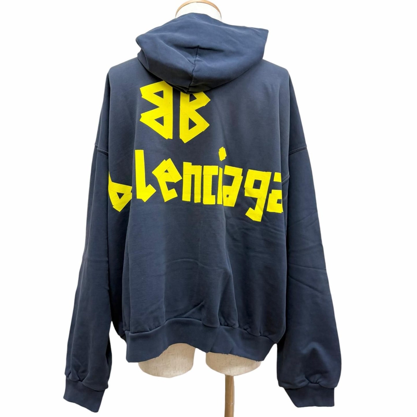 Balenciaga Cotton 100% Tape Logo Crushed Processing Pullover Hoodie Navy — view 4