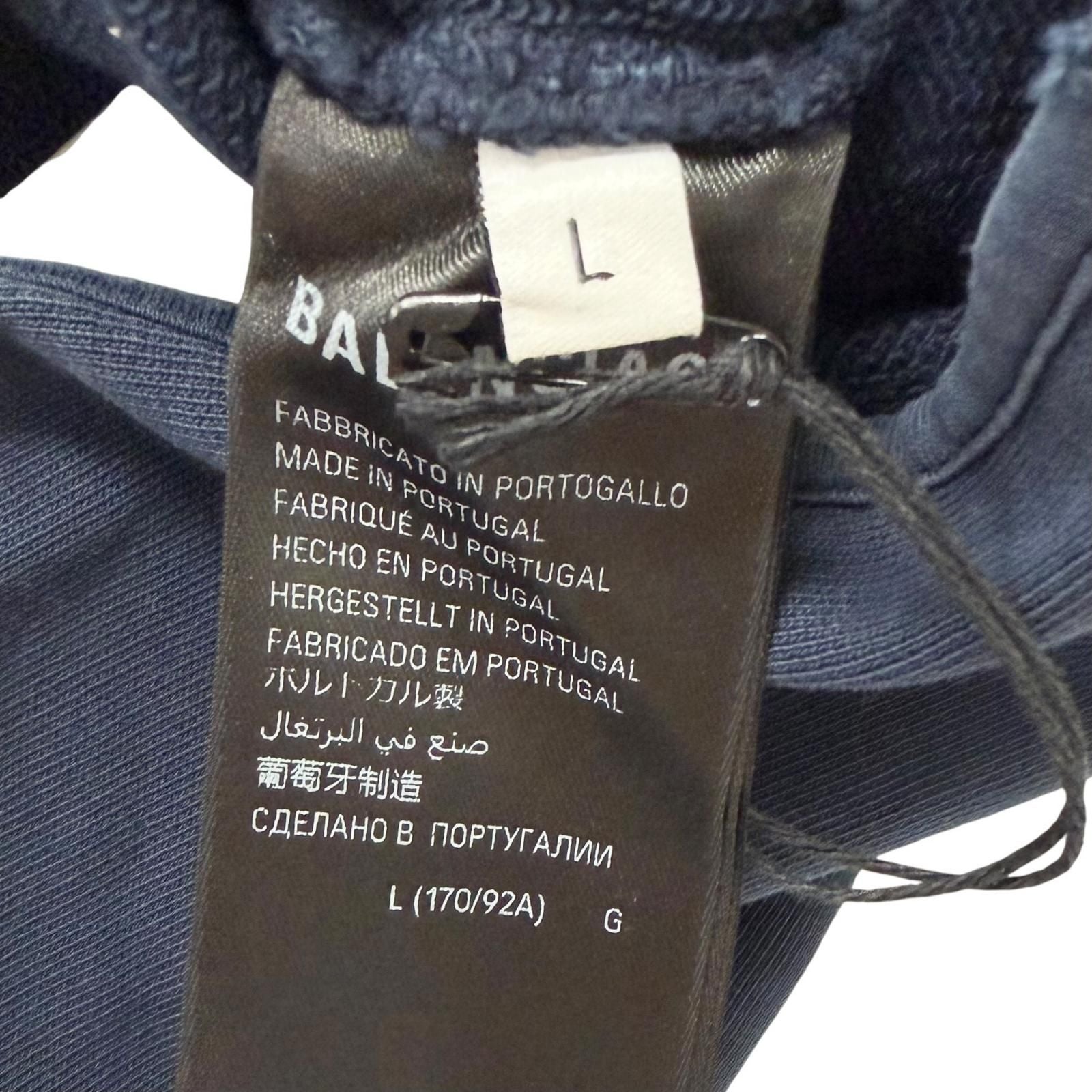 Balenciaga Cotton 100% Tape Logo Crushed Processing Pullover Hoodie Navy — view 7