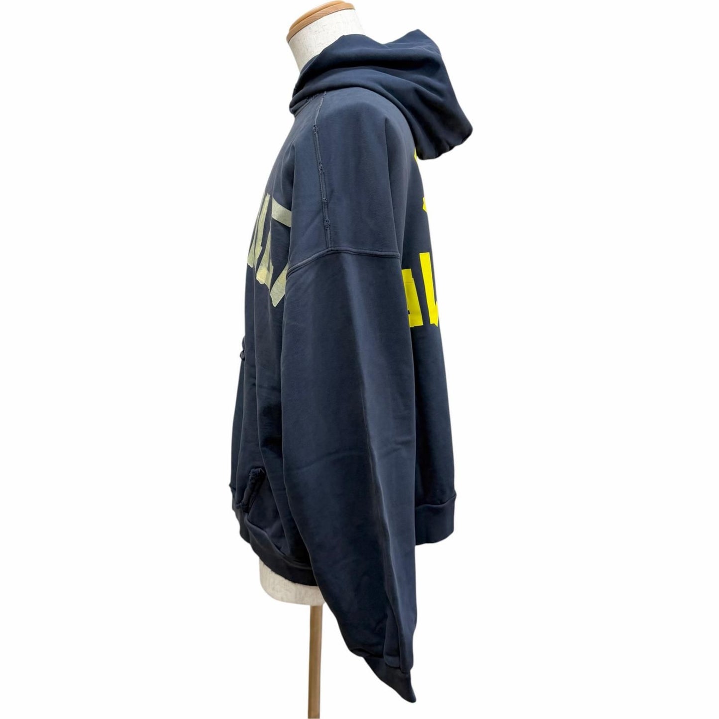 Balenciaga Cotton 100% Tape Logo Crushed Processing Pullover Hoodie Navy — view 3