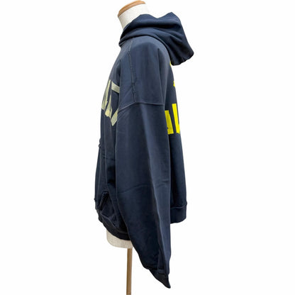 Balenciaga Cotton 100% Tape Logo Crushed Processing Pullover Hoodie Navy — view 3