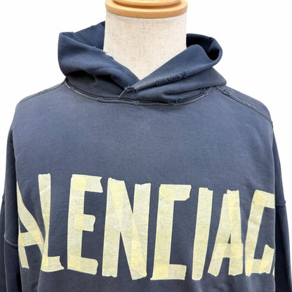 Balenciaga Cotton 100% Tape Logo Crushed Processing Pullover Hoodie Navy — view 2